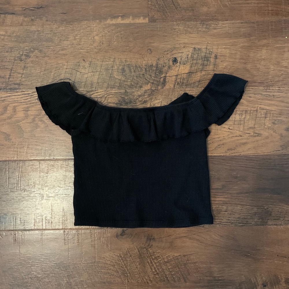 Black ruffled off the shoulder top